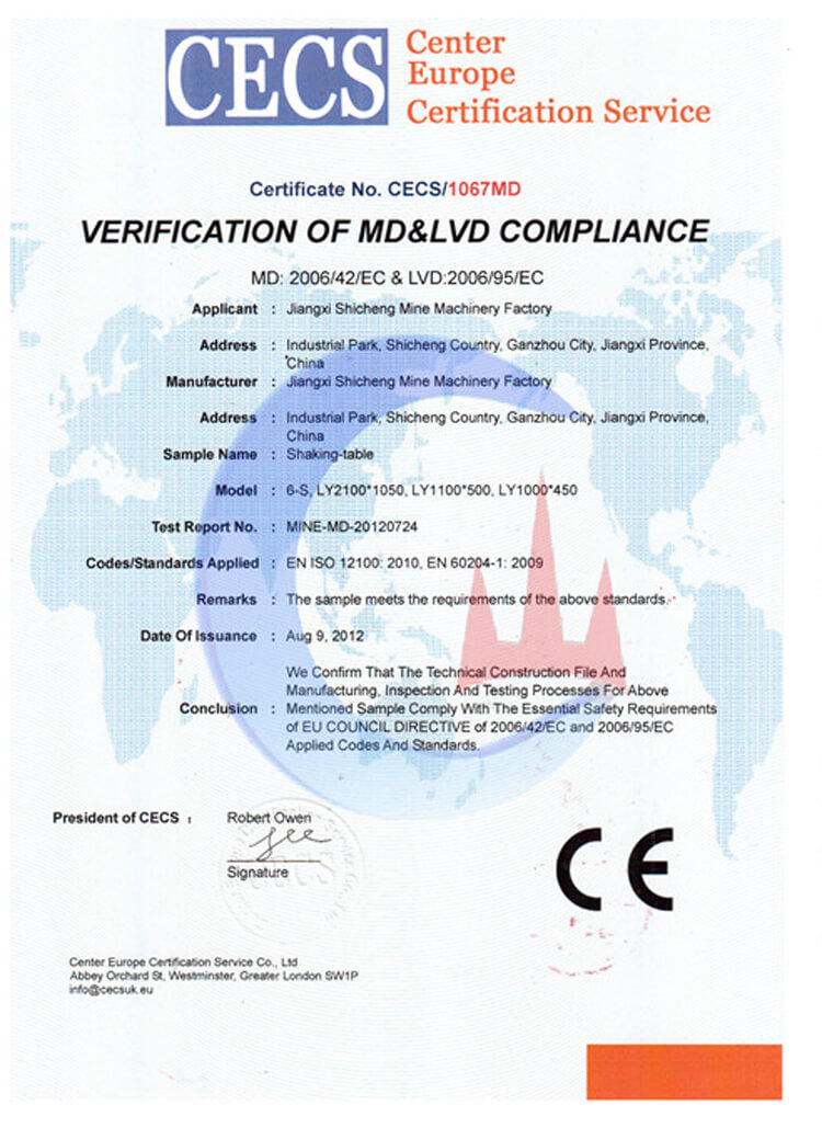 CE&SGS For shaking table