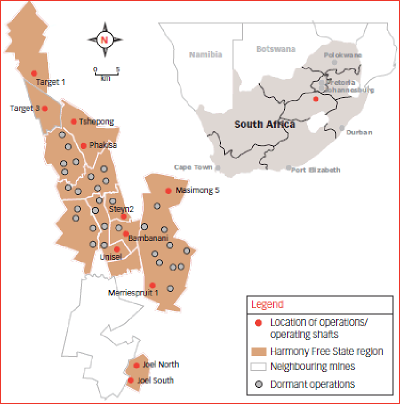 Harmony Gold mines in south Africa