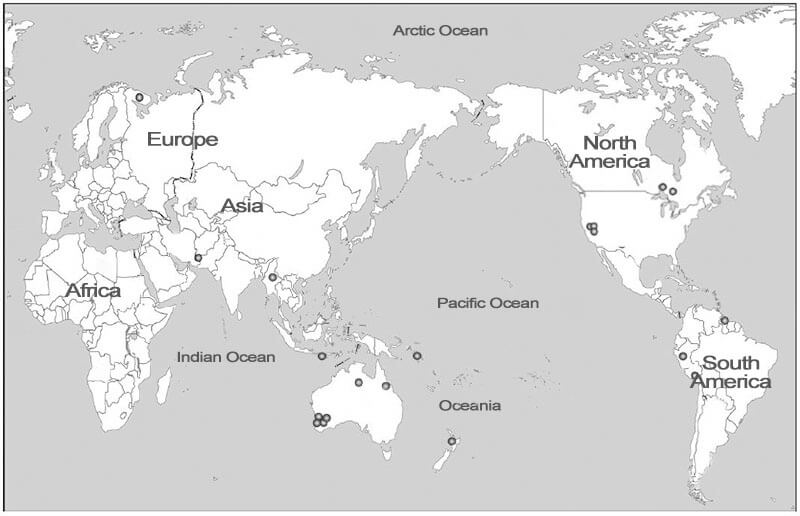 Distribution des mines d'or de Newmont